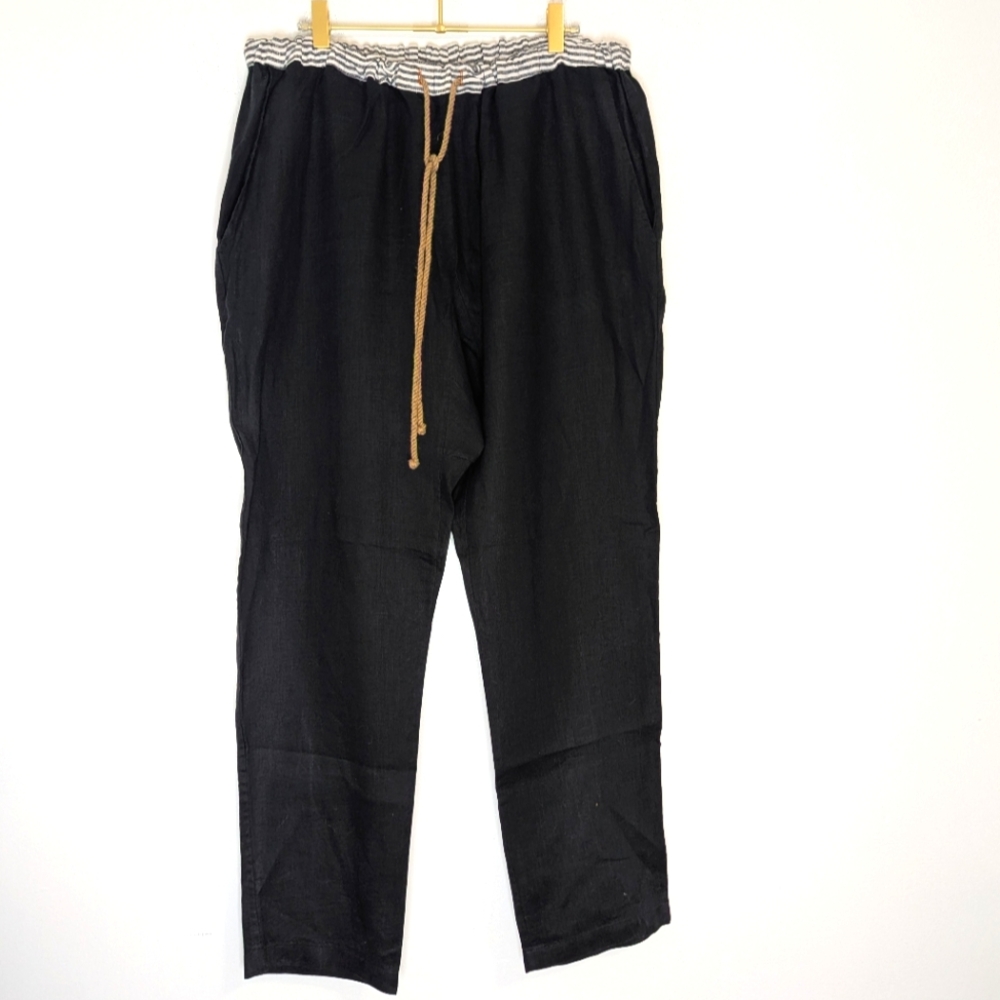 NWOT thesalting Size 3 (XXL) Classic Rope Drawstring Trouser Onyx 100% Linen